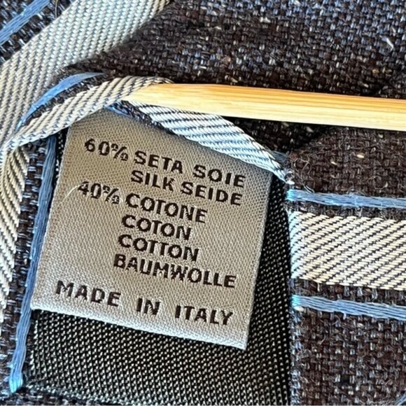 Canali Dark Grey, Silver, Blue Silk/Cotton Blend Striped Tie - Picture 5 of 8